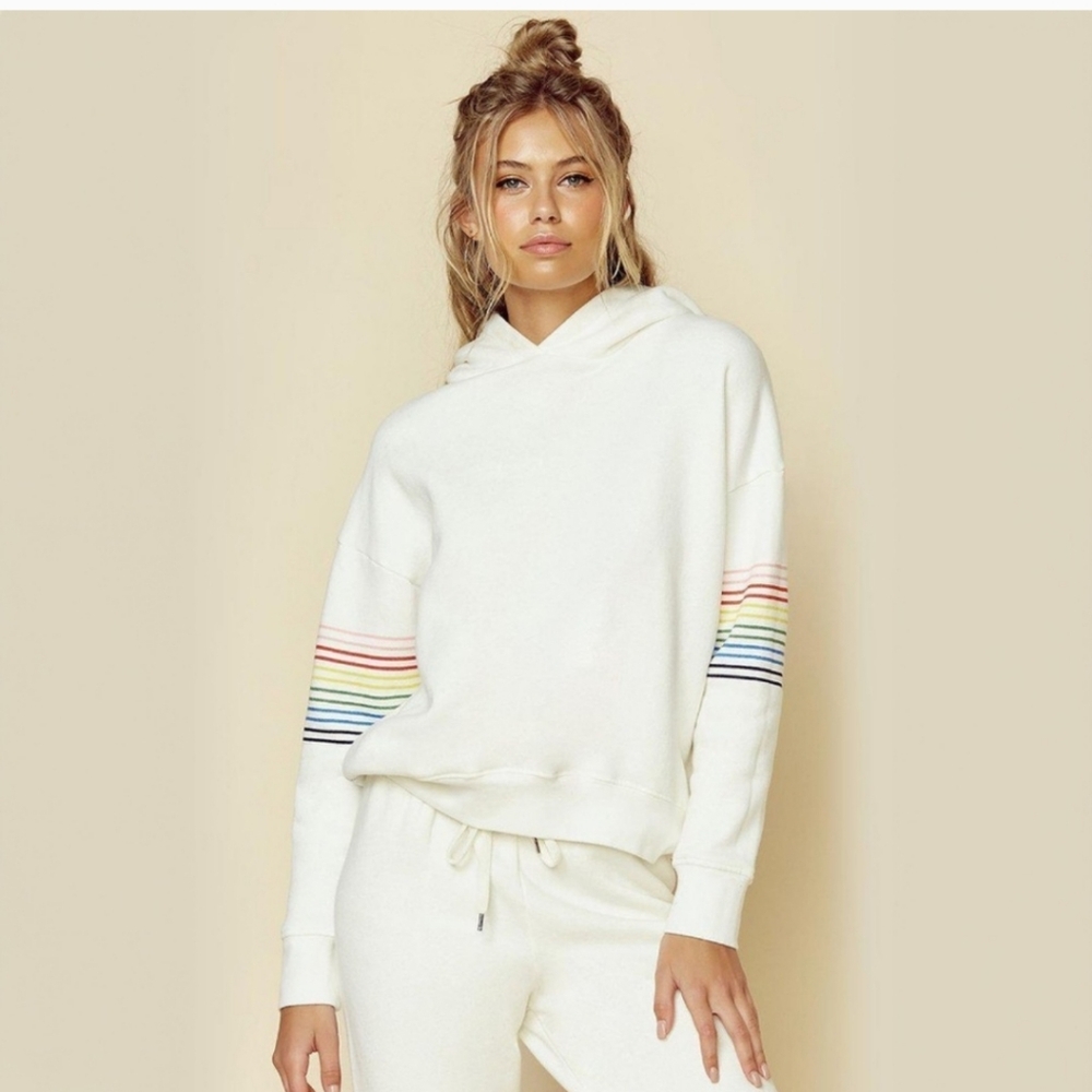 Sundry White Hoddie with Rainbow Stripes Size 1 Small